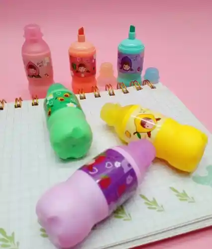 Kit De Resaltadores Botellas De Leche 6 Unidades Color Pastel