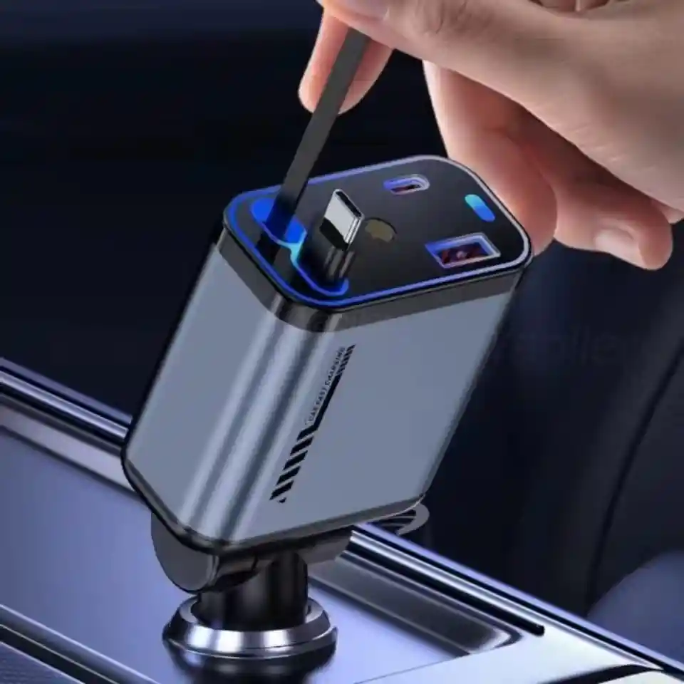 Cargador Retractil De Carro 4 En 1 Con Proyector