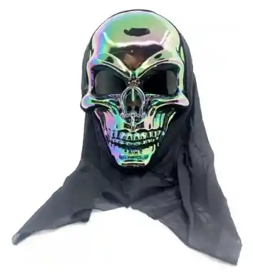 Mascara De Calavera Irisdiscente Con Capa Negra, Disfraz De Terror Para Halloween, Fiestas O Eventos Tematicos