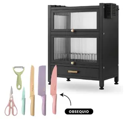 Organizador De Loza Con Escurridor + Set 6 Cuchillos Acero Inoxidable Cocina