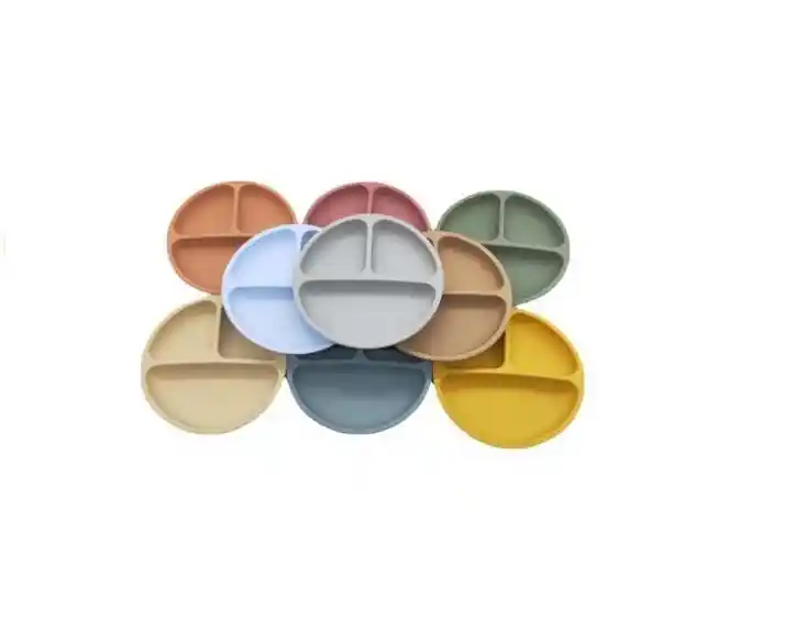 Plato Silicona Bebe Con Divisiones Antideslizante Chupas Gris