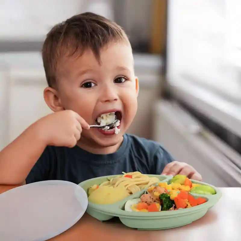 Plato Silicona Bebe Con Divisiones Antideslizante Chupas Gris