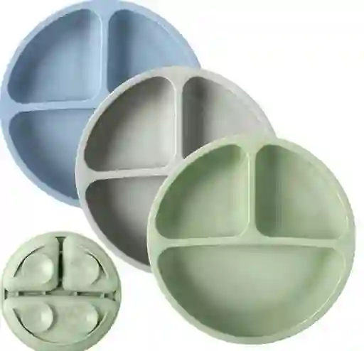Plato Silicona Bebe Con Divisiones Antideslizante Chupas Gris