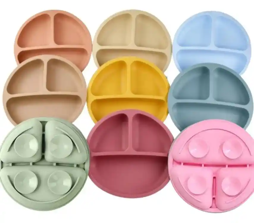 Plato Silicona Bebe Con Divisiones Amarillo Antideslizante Chupas