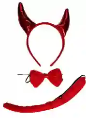Diadema Set Diabla Cuernos+cola+corbatin Demonio Halloween Disfraz Diabla