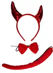 Diadema Set Diabla Cuernos+cola+corbatin Demonio Halloween Disfraz Diabla