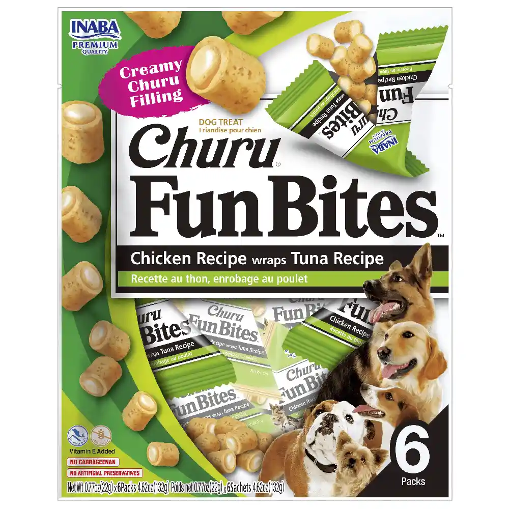 Dog Churu Fun Bites Chicken Recipe Wraps Tuna Recipe / Bolsa X 6 Unidades X 22 G