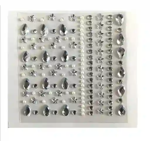 Gemas Adhesivas Plateada Para Rostro Cabello Uñas Sticker 3d Ref C1-1465-09