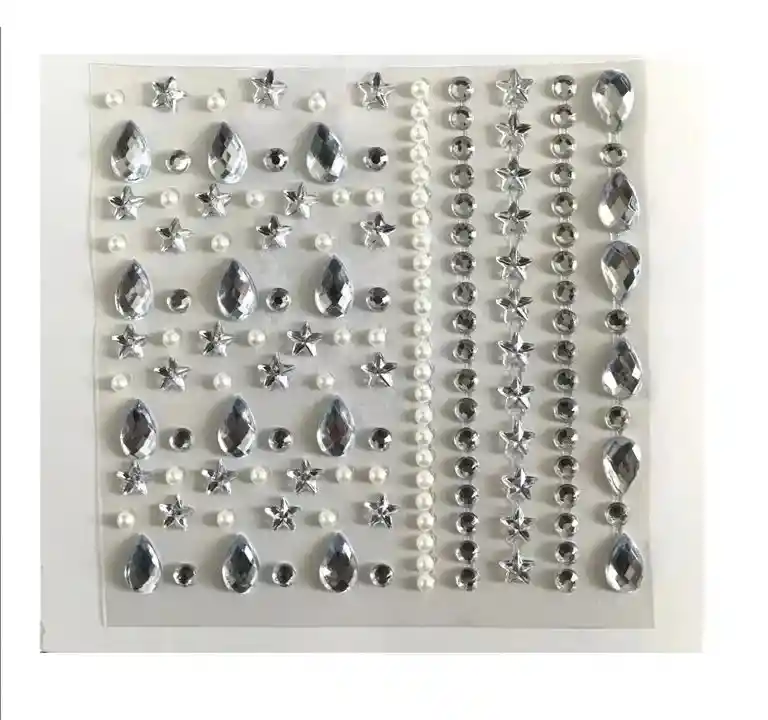 Gemas Adhesivas Plateada Para Rostro Cabello Uñas Sticker 3d Ref C1-1465-09