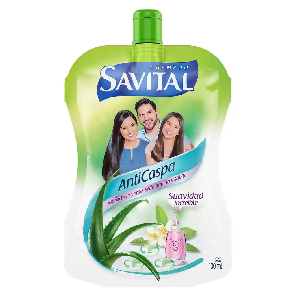 Shampoo Savital Anticaspa Te Verde Y Sabila Doypack X 100 Ml