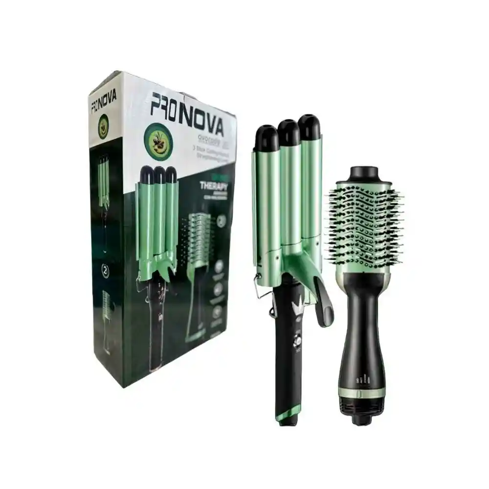 Combo Cepillo Secador Para Cabello Con Pinza Rizadora