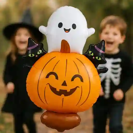 Globo Metalizado Halloween Fantasma Con Calabaza Y Gatos 95x62 Cm – Unidad