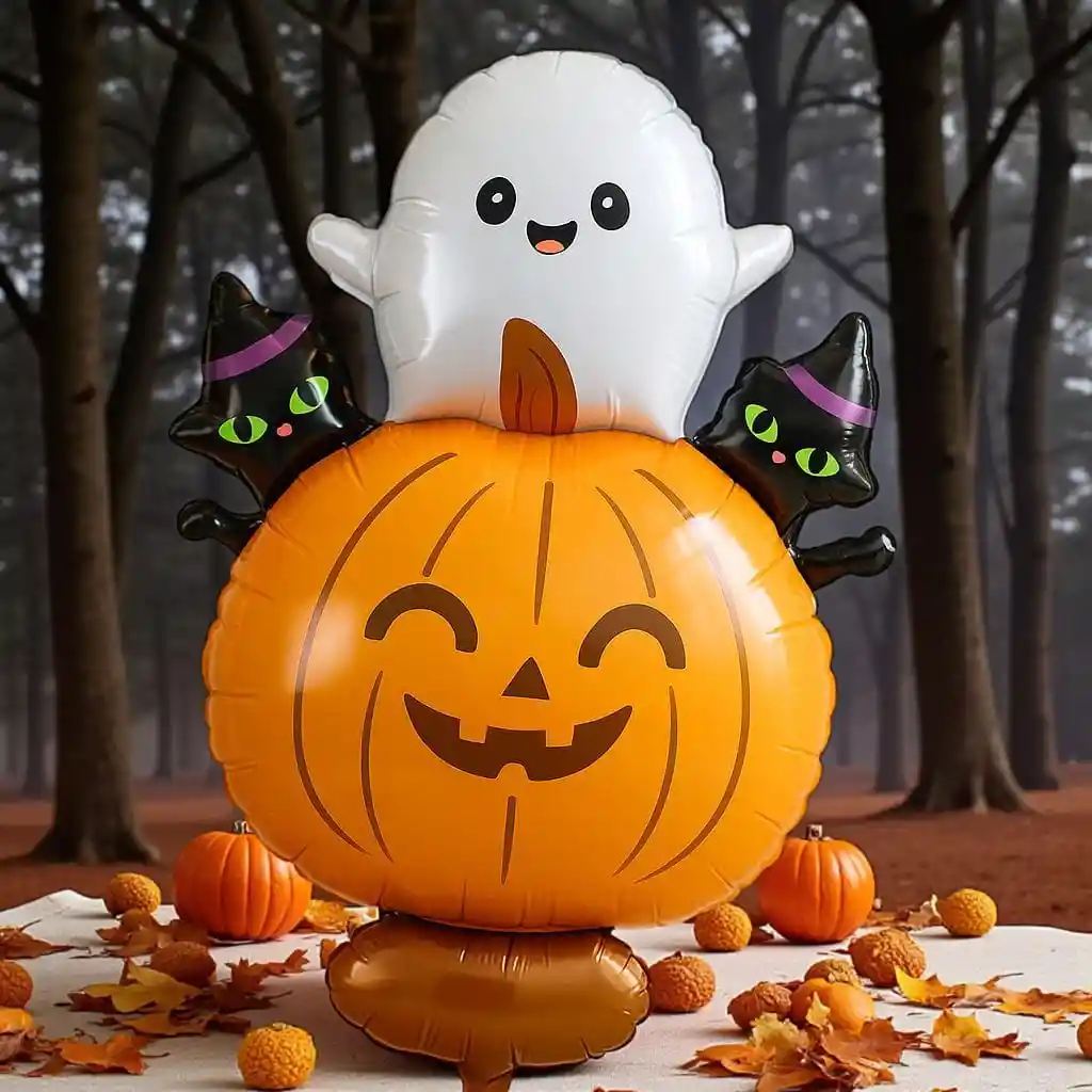 Globo Metalizado Halloween Fantasma Con Calabaza Y Gatos 95x62 Cm – Unidad