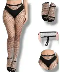 Medias Malla Pantalon Con Huecos Grandes Para Adulto Color Negro