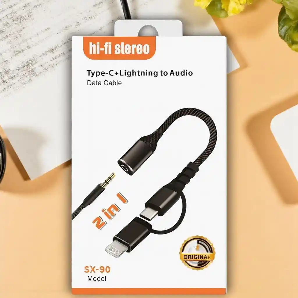 Adaptador 2 En 1 Lightning/ Tipo C A Audio Para Teléfono