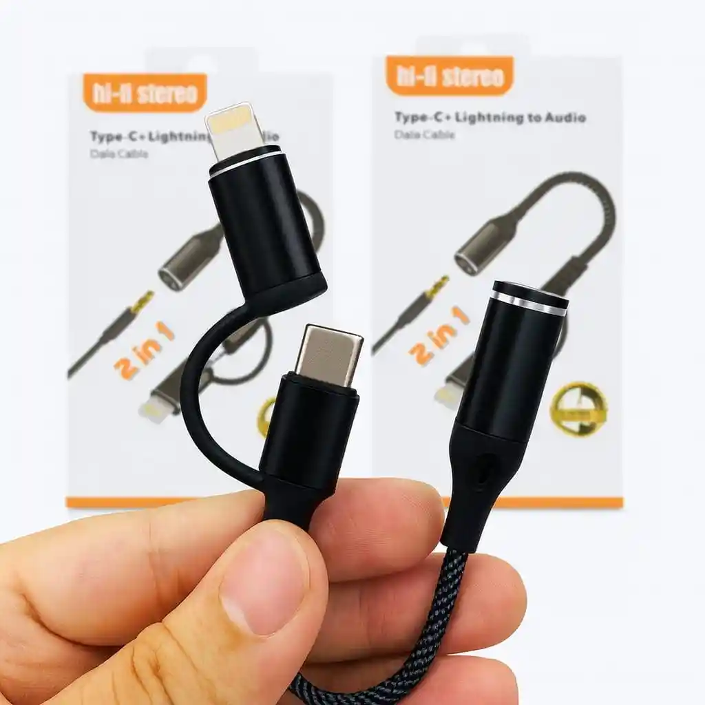 Adaptador 2 En 1 Lightning/ Tipo C A Audio Para Teléfono