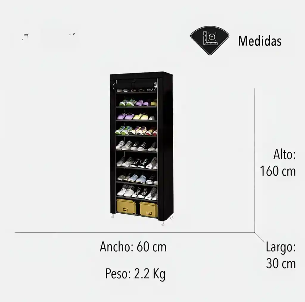 Zapatero Organizador Zapatos Closet 27 Pares 9 Niveles Topon Color Negro