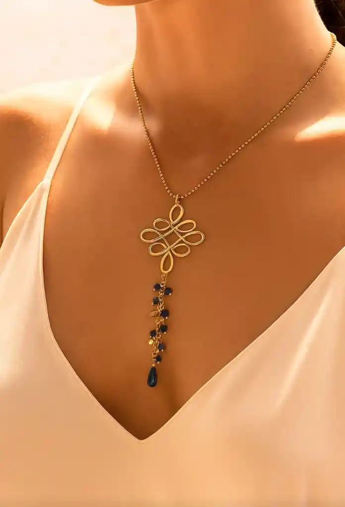 Collar Dije Nudo Tibetano Con Gota De Murano