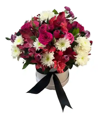 Caja Blanca Con Rosas Y Flores Rojas