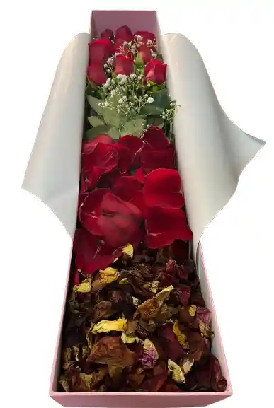 Caja Romántica Con Rosas Y Pétalos