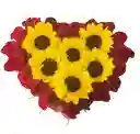 Caja Corazón Con Girasoles Y Rosas Rojas