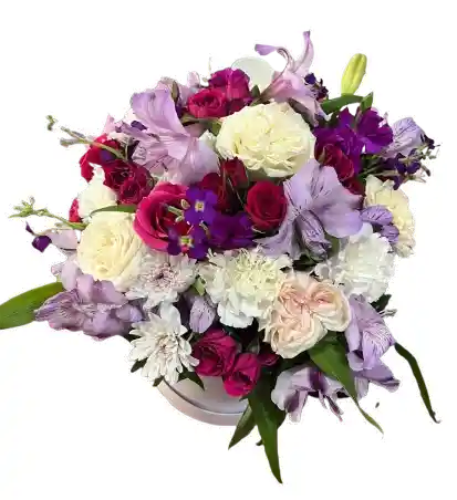 Caja Premium De Rosas Y Lirios Lilas