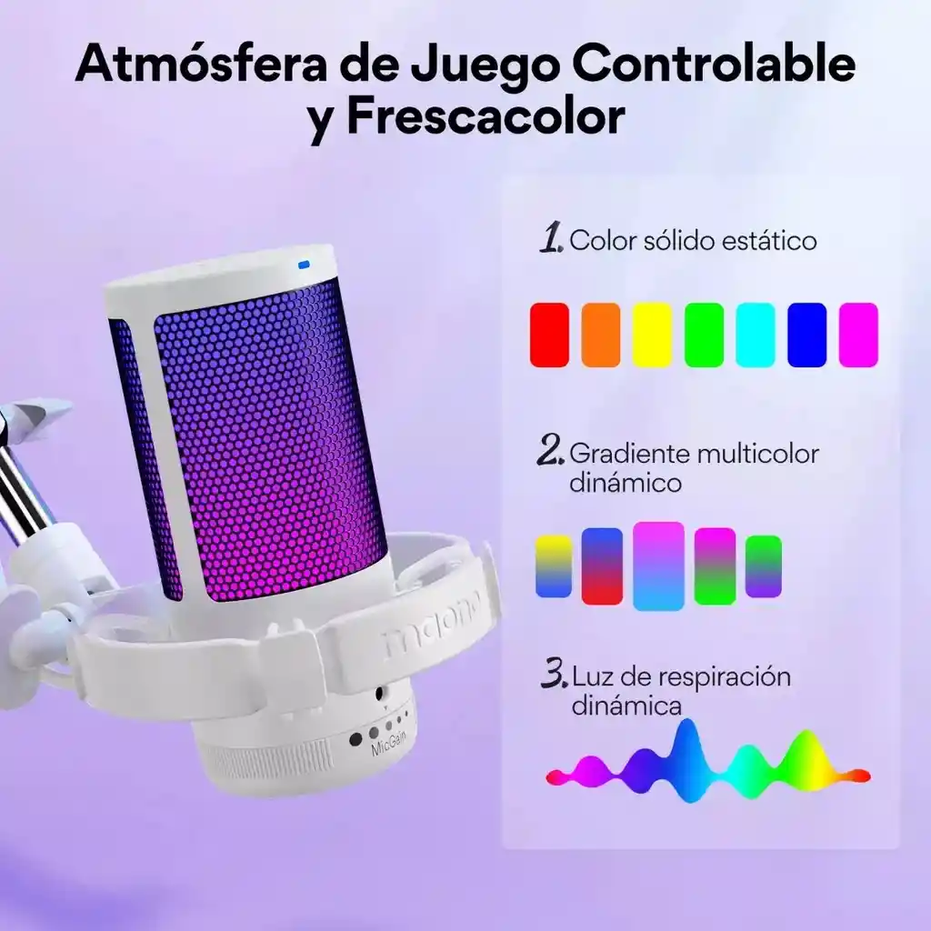 Micrófono Maono Dgm20s Cardioide Condensador Usb Profesional Con Cancelación De Ruido Y Con Soporte De Brazo Rgb Color Blanco