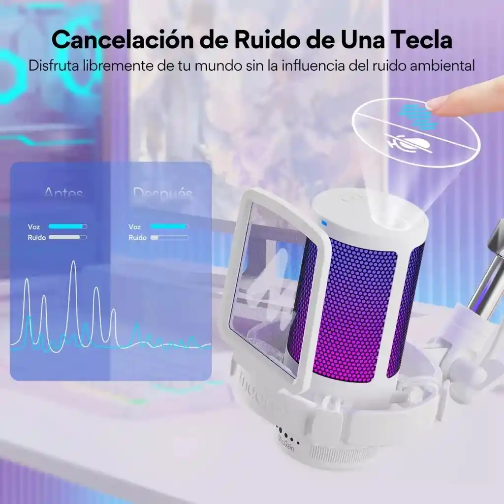 Micrófono Maono Dgm20s Cardioide Condensador Usb Profesional Con Cancelación De Ruido Y Con Soporte De Brazo Rgb Color Blanco