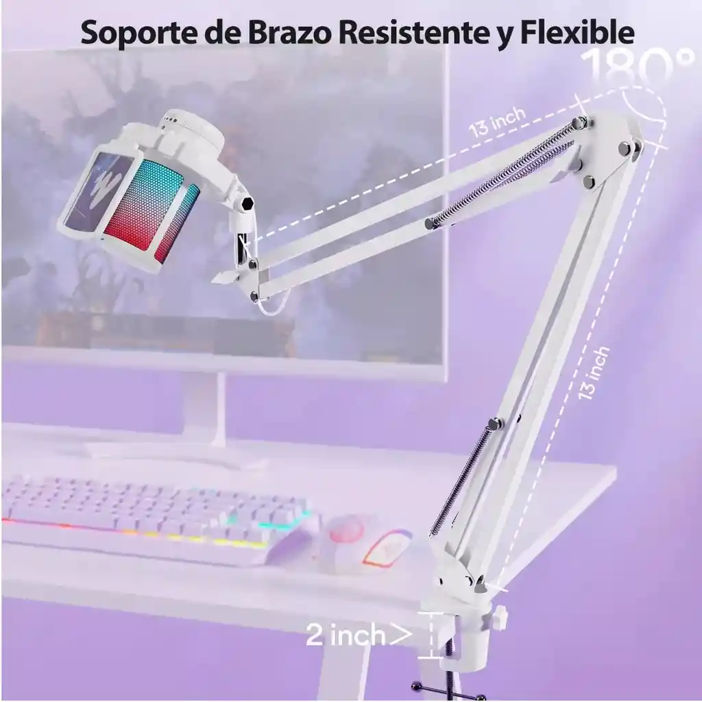 Micrófono Maono Dgm20s Cardioide Condensador Usb Profesional Con Cancelación De Ruido Y Con Soporte De Brazo Rgb Color Blanco