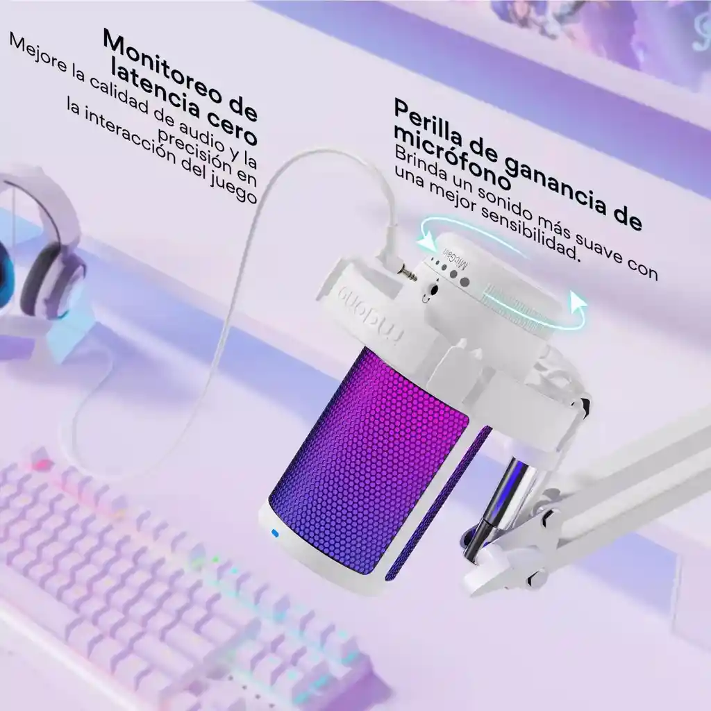 Micrófono Maono Dgm20s Cardioide Condensador Usb Profesional Con Cancelación De Ruido Y Con Soporte De Brazo Rgb Color Blanco