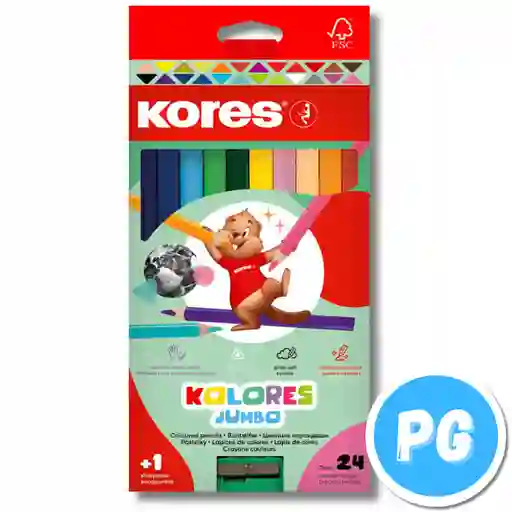 Caja Lapices De Colores Kores X24 Unds Jumbo Unipunta