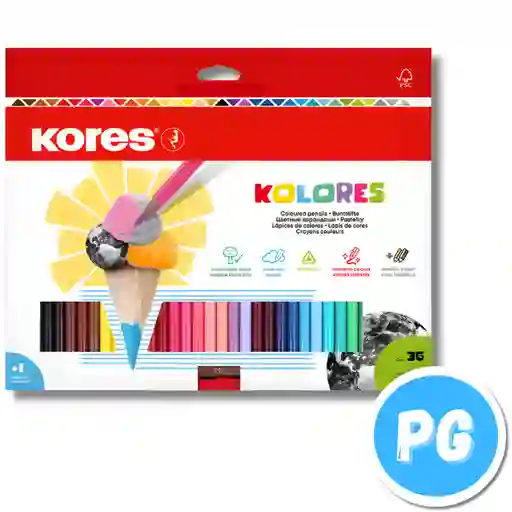 Caja Lapices Colores Kores X36 Unds Unipunta