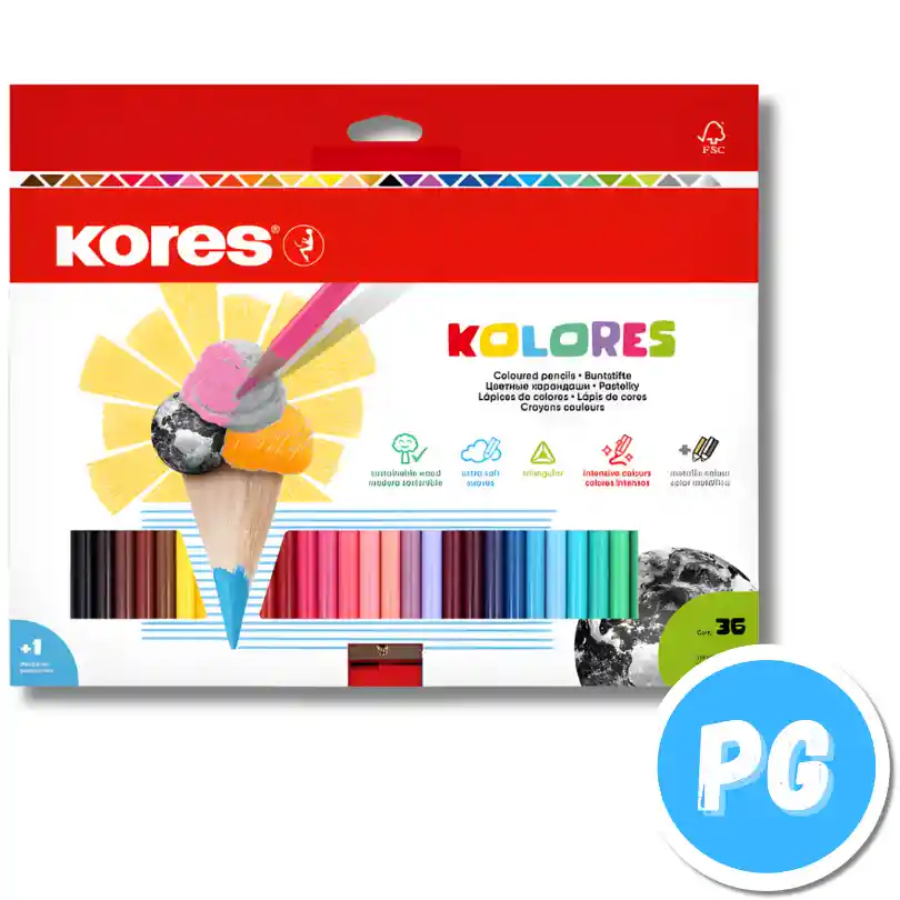 Caja Lapices Colores Kores X36 Unds Unipunta