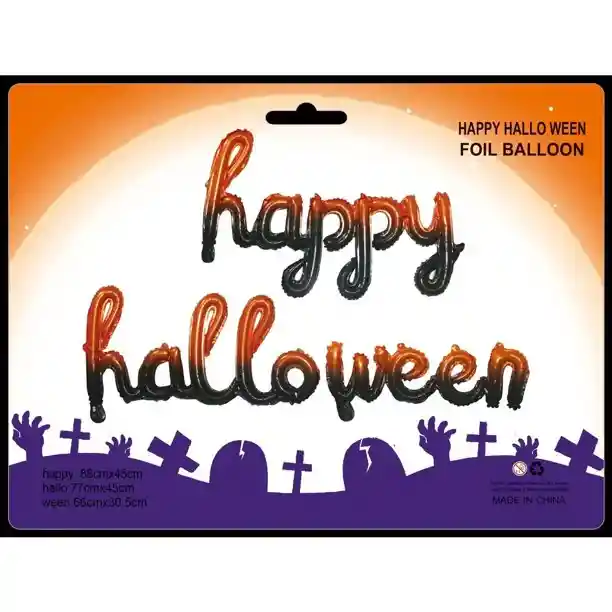 Letrero Happy Halloween Degrade Naranja Negro X 3 Piezas