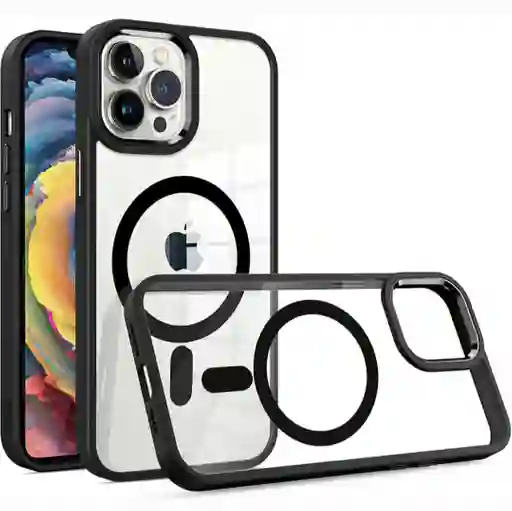 Estuche Iphone 14 Pro Max Magsafe Case Trasparente Con Bordes Color Negro