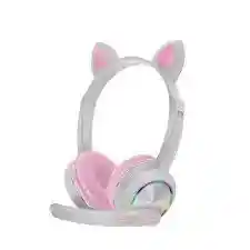 Audífonos Gamer Diadema Gato Luces Led Micrófono Akz020