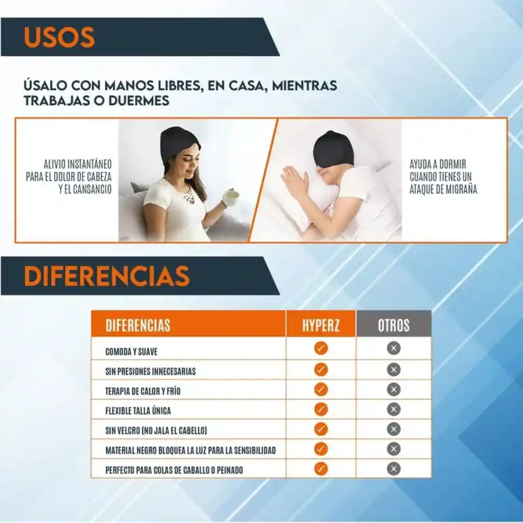 Gorro Mascara Gel Frio Caliente Antifaz Crioterapia Alivio Migraña Dolor Cabeza