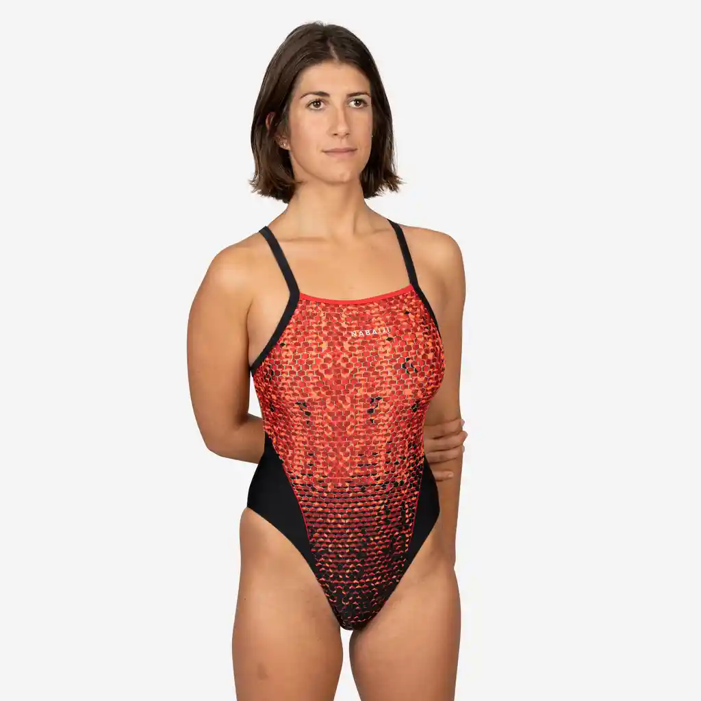 Vestido de Baño Enterizo de Natación Para Mujer Nabaiji 900 Rojo/negro Estampado