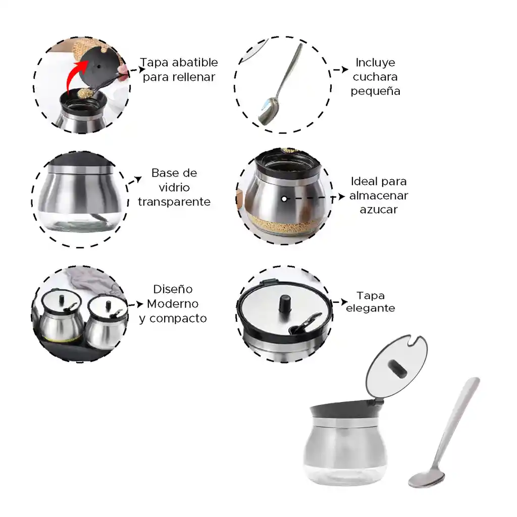 Azucarero Redondo Con Tapa Y Cuchara