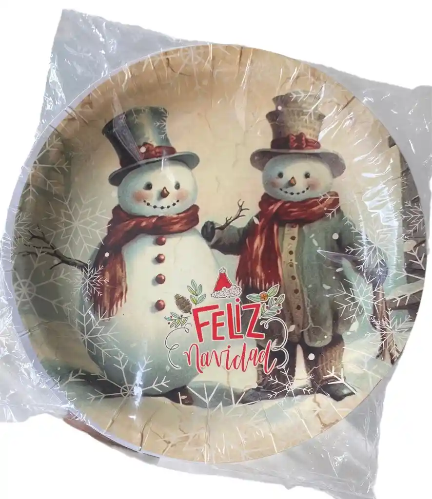 Platos Navideños En Cartón 25 Cms Muñecos De Nieve X 10 Unds