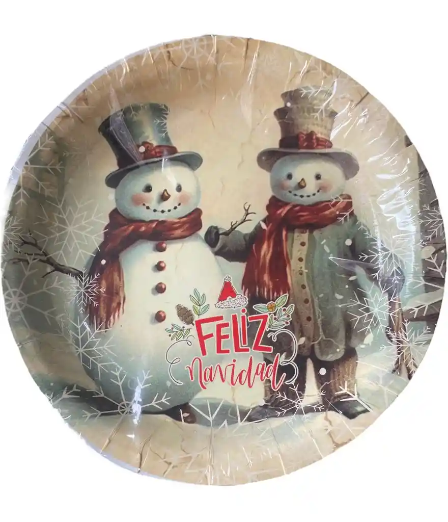 Platos Navideños En Cartón 25 Cms Muñecos De Nieve X 10 Unds