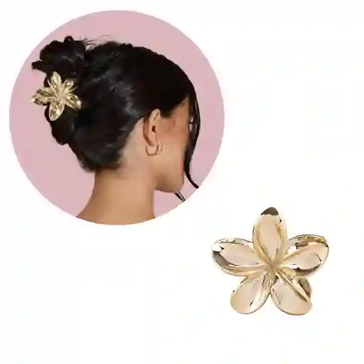 Pinza Gancho Caimán Flor Hawaiana Metalizada Para Cabello