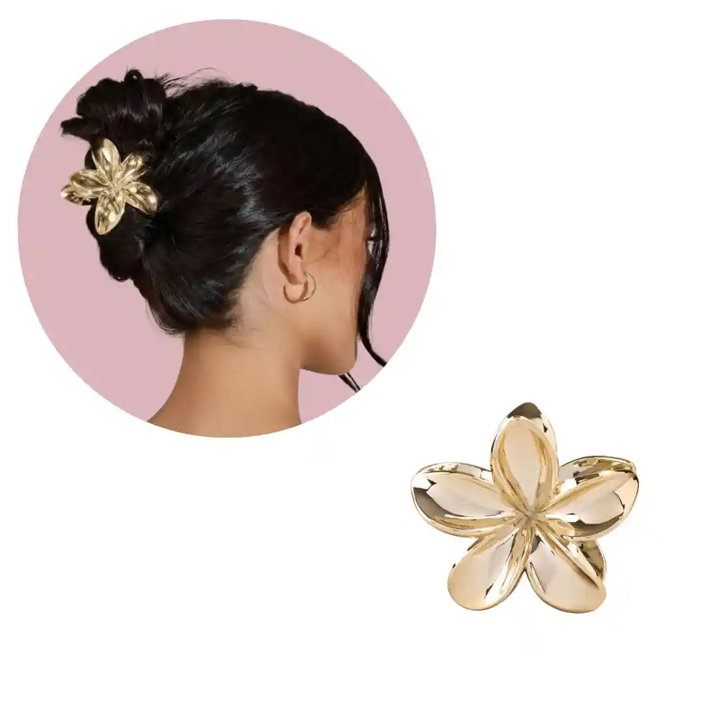 Pinza Gancho Caimán Flor Hawaiana Metalizada Para Cabello