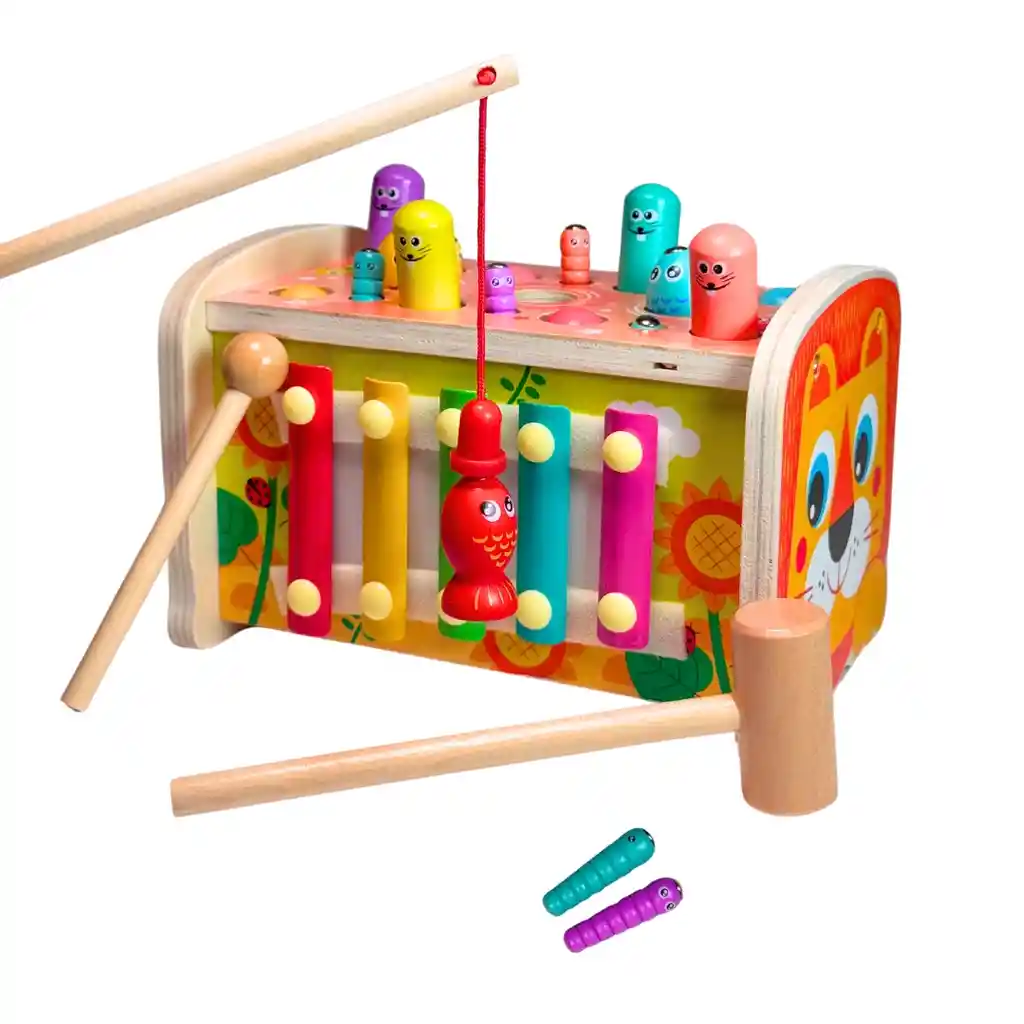 Juguete Estimulación Martillo En Madera Multifuncional León