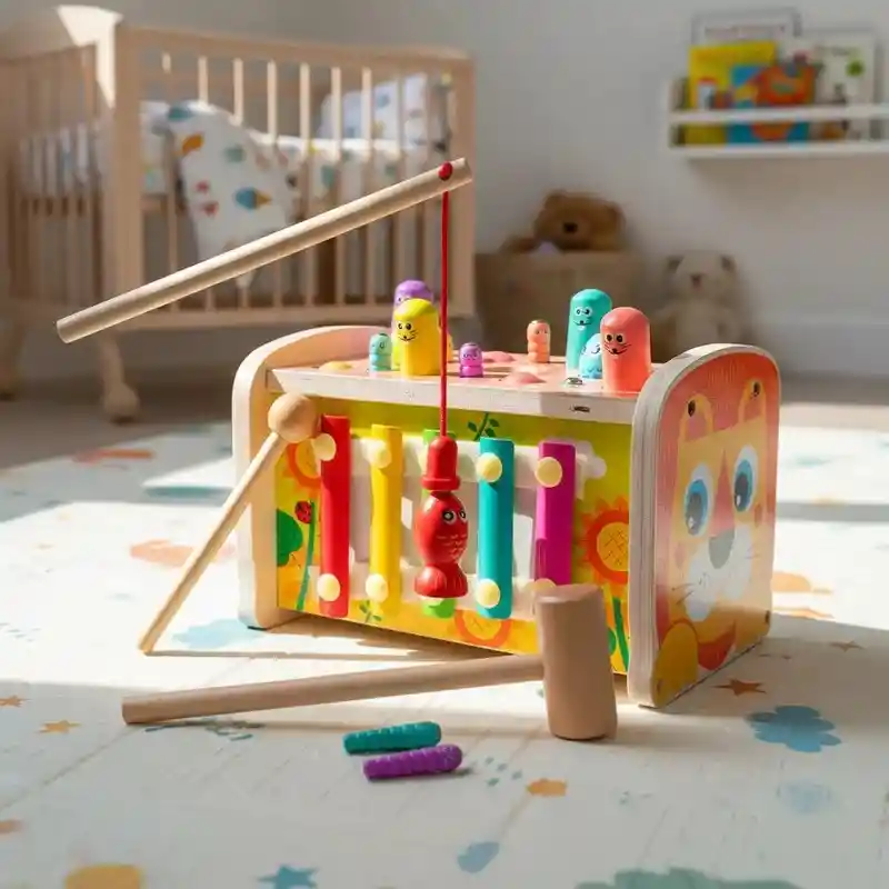 Juguete Estimulación Martillo En Madera Multifuncional León