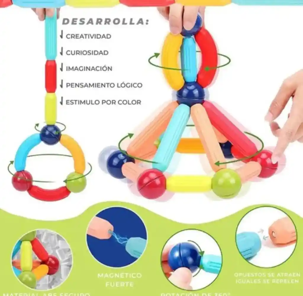 Fichas Bloques Magnéticos Construcción Juego Armar 42 Piezas