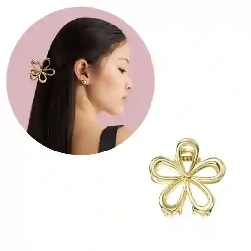 Pinza Caimán Gancho Flor Metalizada Cabello