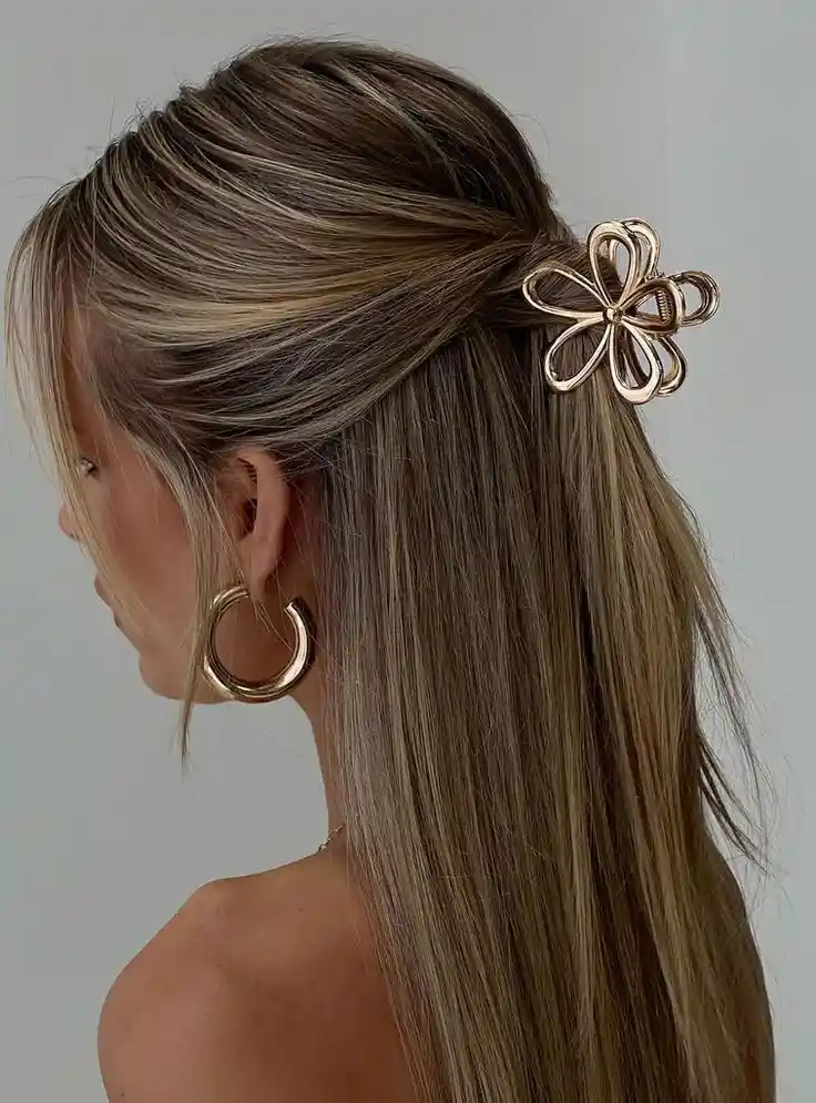 Pinza Caimán Gancho Flor Metalizada Cabello