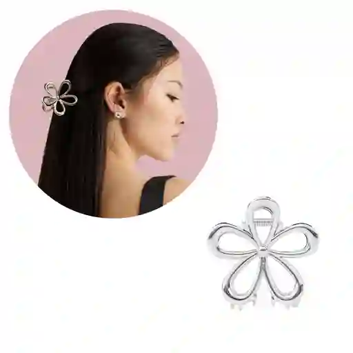 Pinza Caimán Gancho Flor Metalizada Cabello