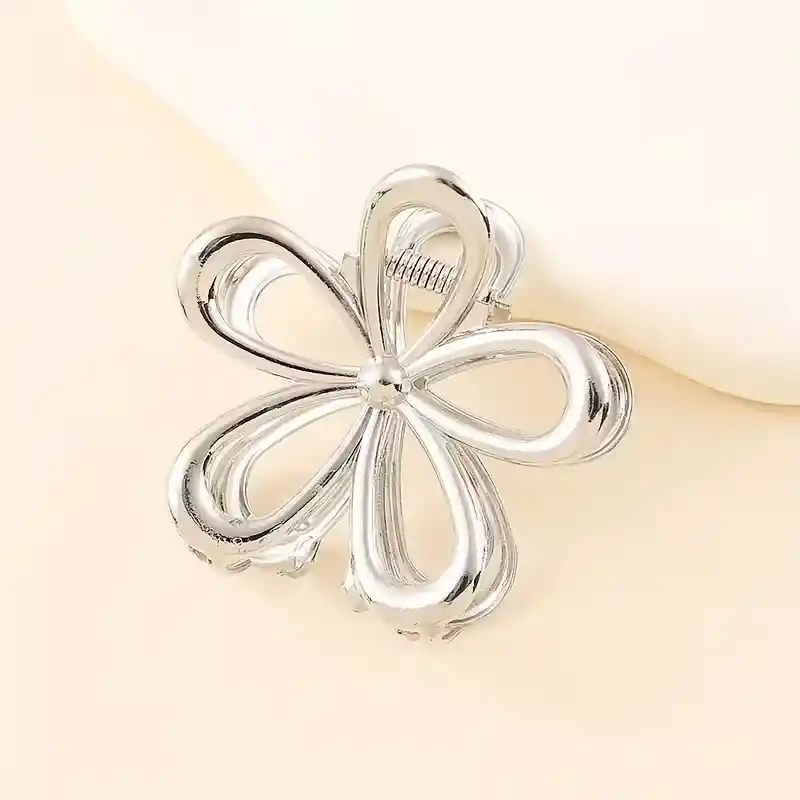 Pinza Caimán Gancho Flor Metalizada Cabello